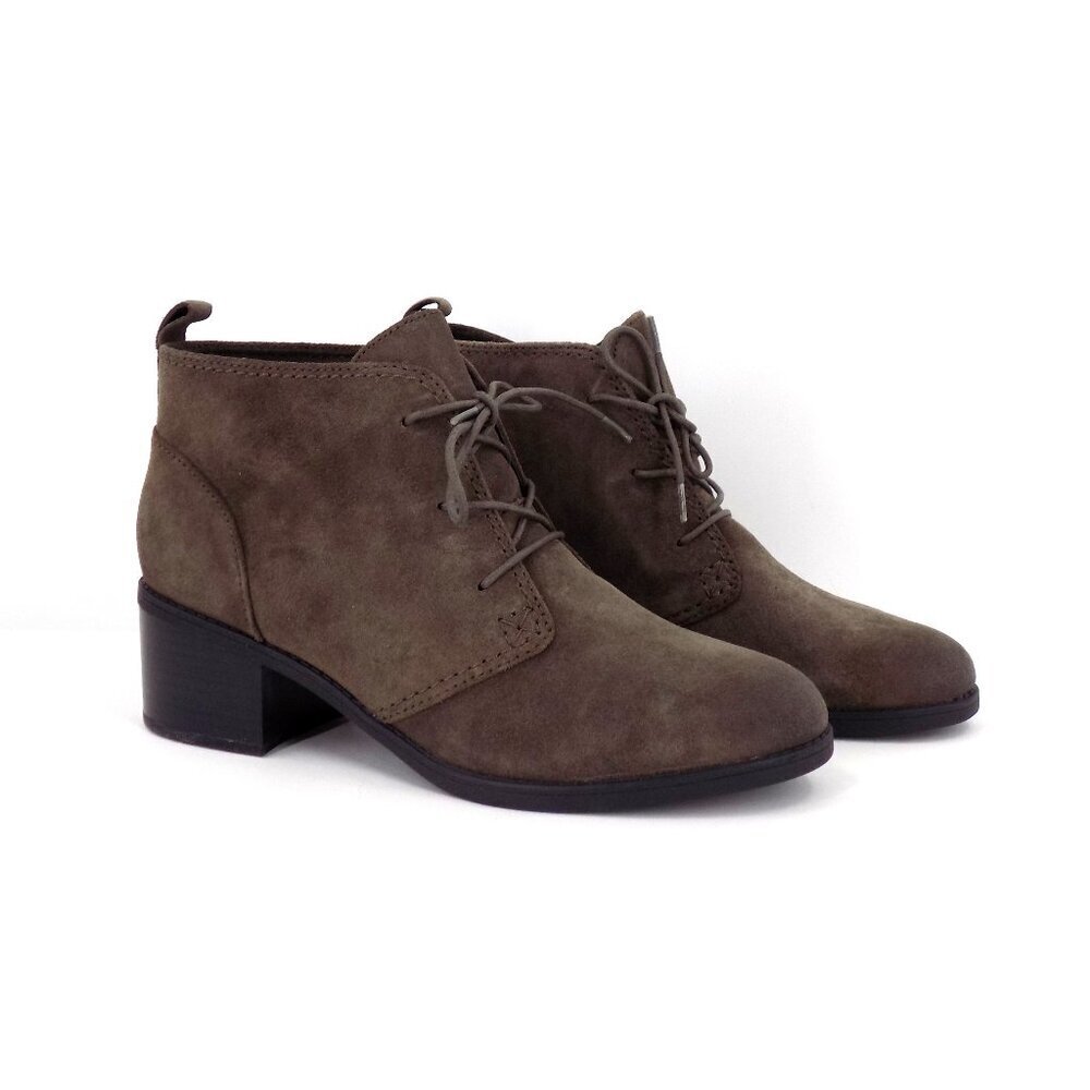 Clarks Leather Ankle Boots Nevella Harper Size 9 Wide Khaki Brown Lace Up